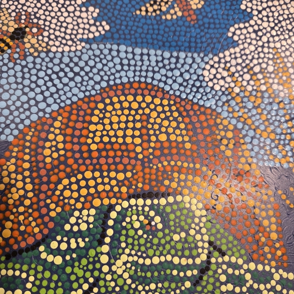 Turtle Handpainted Vtg Metal Plate/tray Upcycled Dot Art - Picture 5 of 6